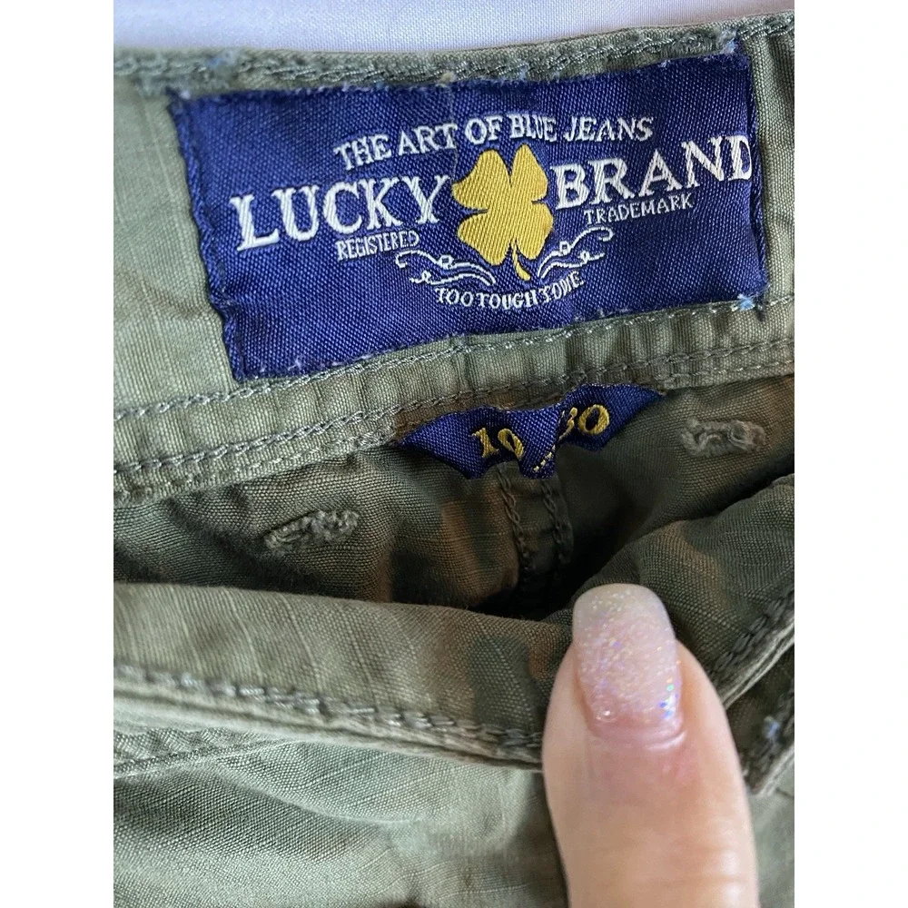 Lucky Brand Olive Green Cropped Cargo Pants with Side Leaf Embroidery